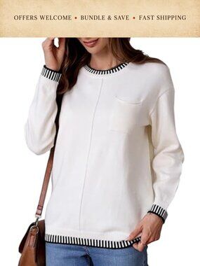 Women's Colorblock Pullover Sweater Crew Neck Long Sleeve Knitted